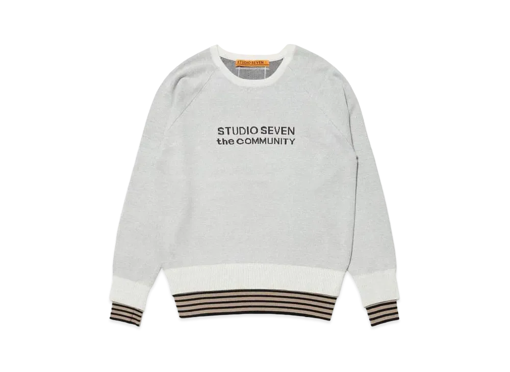 STUDIO SEVEN Hem Border Crew Neck Knit "OFF WHITE"