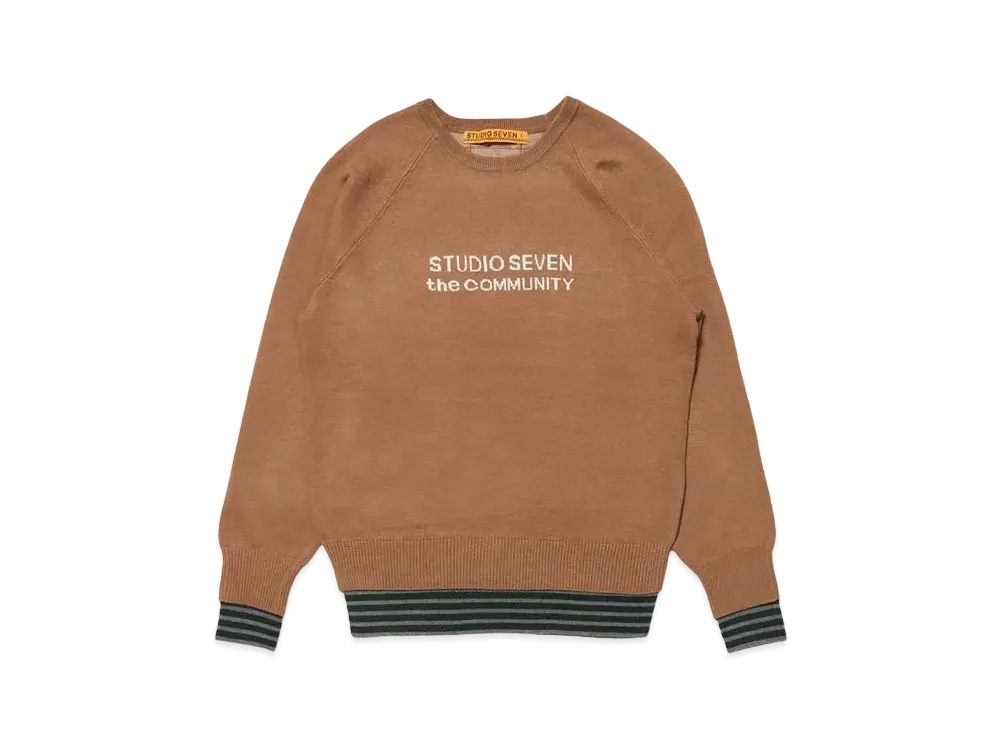 STUDIO SEVEN Hem Border Crew Neck Knit "BROWN"