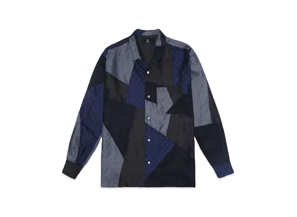ANREALAGE PANEL PATCHWORK CUPRO SHIRT "NAVY"