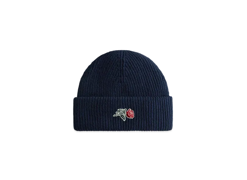 Kith Script Rose Felt Embroidery Cotton Beanie "Nocturnal"