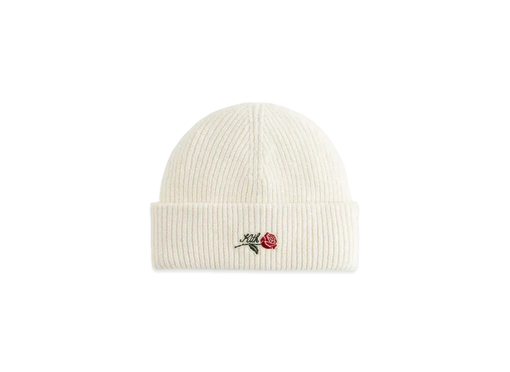 Kith Script Rose Felt Embroidery Cotton Beanie "Sandrift"