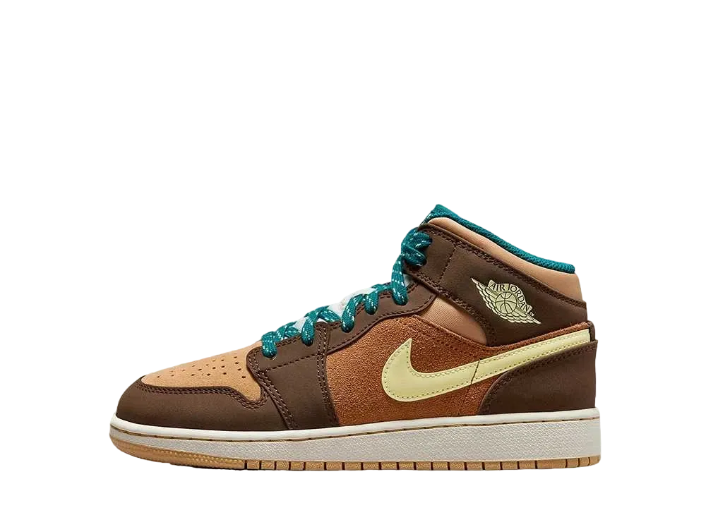 Nike GS Air Jordan 1 Mid SE "Cacao Wow/Ale Brown/Twine/Luminous Green"