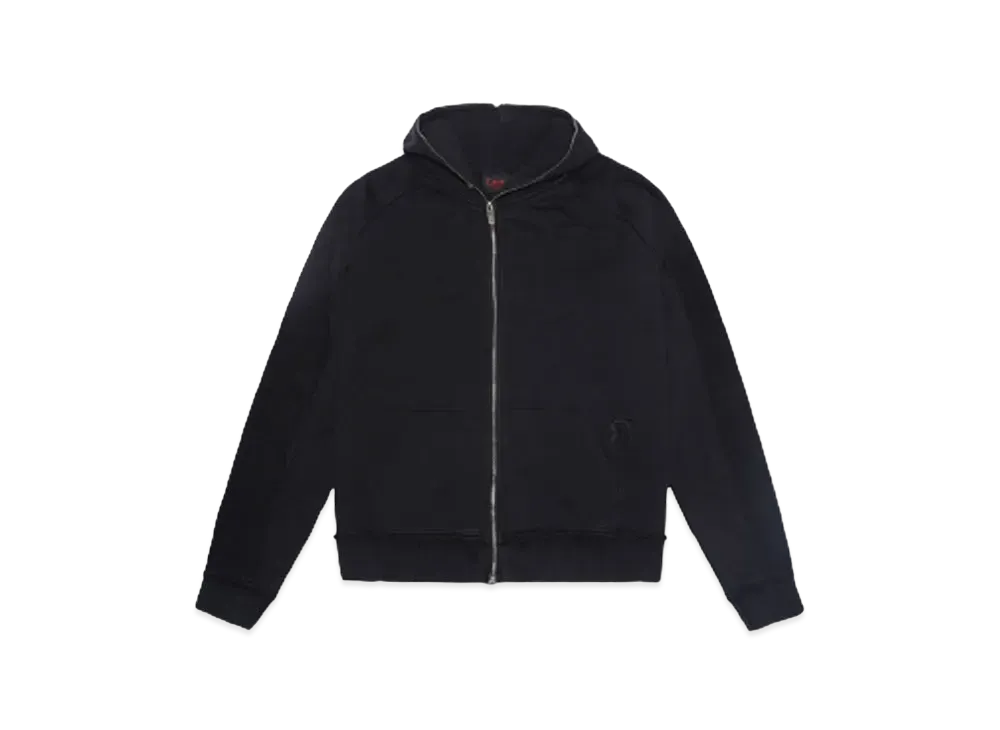 T.C.R DISTRESSED WASHED FULL-ZIP BAGGY HOODIE "BLACK"
