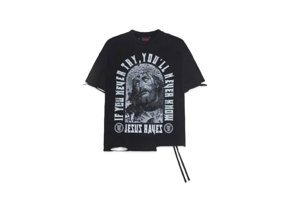 T.C.R BY TOUCHER JESUS RAVES DISTRESSED S/S TEE "BLACK"