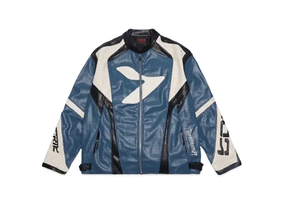 T.C.R MAVERIK MESH LEATHER MOTO JACKET "NAVY"