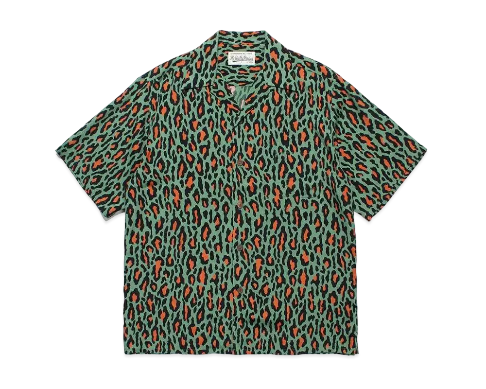 WACKO MARIA Leopard Open Collar Shirt "Green"