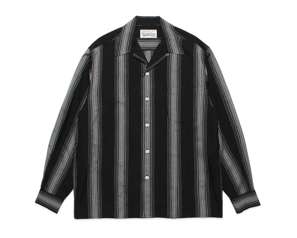 WACKO MARIA Striped Open Collar Shirt "Black"