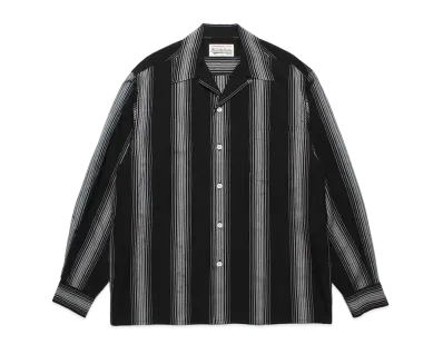 WACKO MARIA Striped Open Collar Shirt "Black"