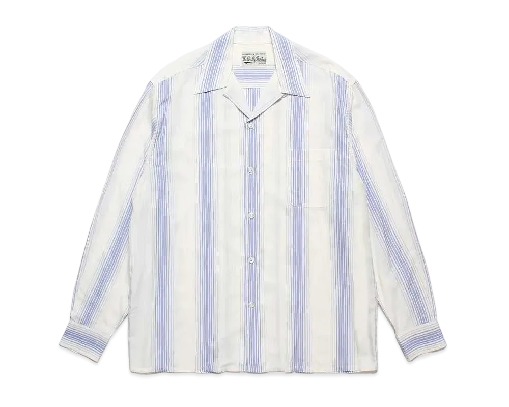 WACKO MARIA Striped Open Collar Shirt "White"