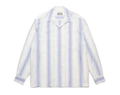 WACKO MARIA Striped Open Collar Shirt "White"