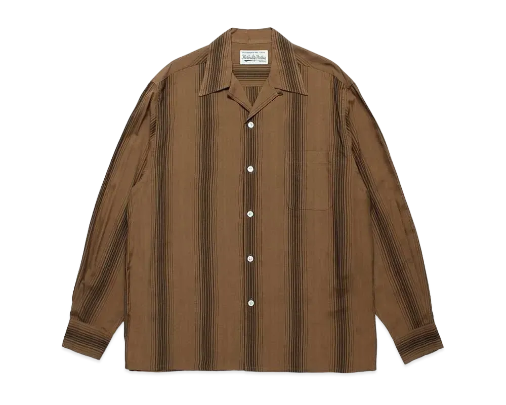 WACKO MARIA Striped Open Collar Shirt "Brown"