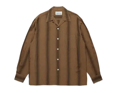 WACKO MARIA Striped Open Collar Shirt "Brown"