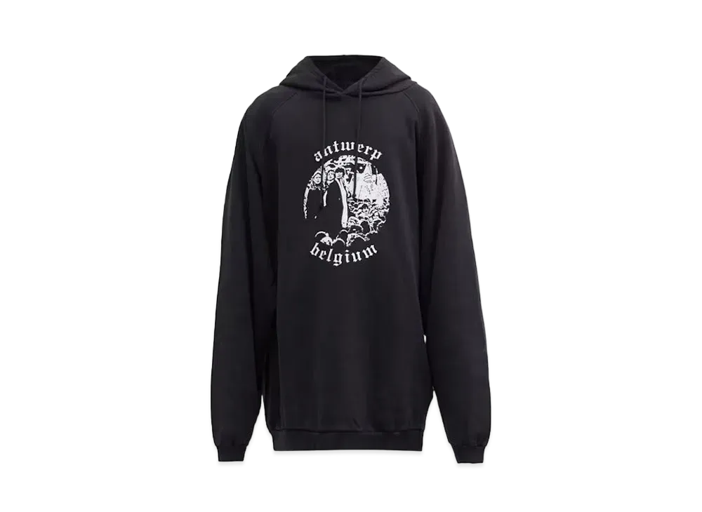 RAF SIMONS Archive Redux AW01 Antwerp-Print Cotton-Jersey Hooded Sweatshirt "Black"