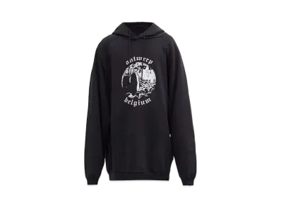 RAF SIMONS Archive Redux AW01 Antwerp-Print Cotton-Jersey Hooded Sweatshirt "Black"