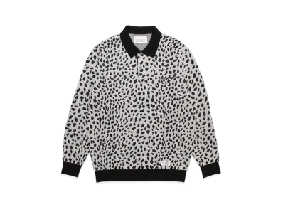 WACKO MARIA Leopard Knit Jacquard Polo Shirt "Gray"