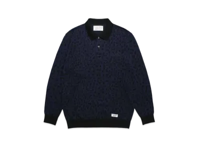WACKO MARIA Leopard Knit Jacquard Polo Shirt "Navy"