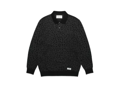 WACKO MARIA Leopard Knit Jacquard Polo Shirt "Charcoal"