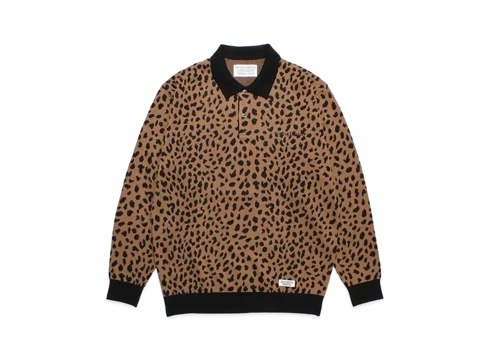 WACKO MARIA Leopard Knit Jacquard Polo Shirt "Brown"