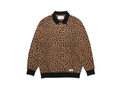WACKO MARIA Leopard Knit Jacquard Polo Shirt "Brown"