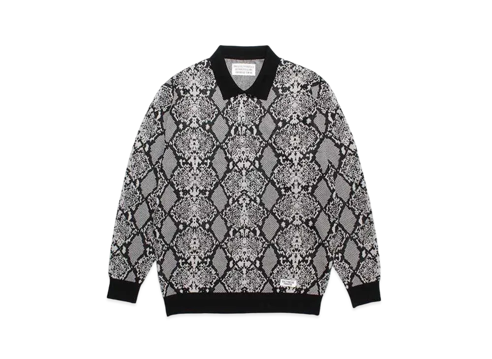 WACKO MARIA Python Knit Jacquard Polo Shirt "White"