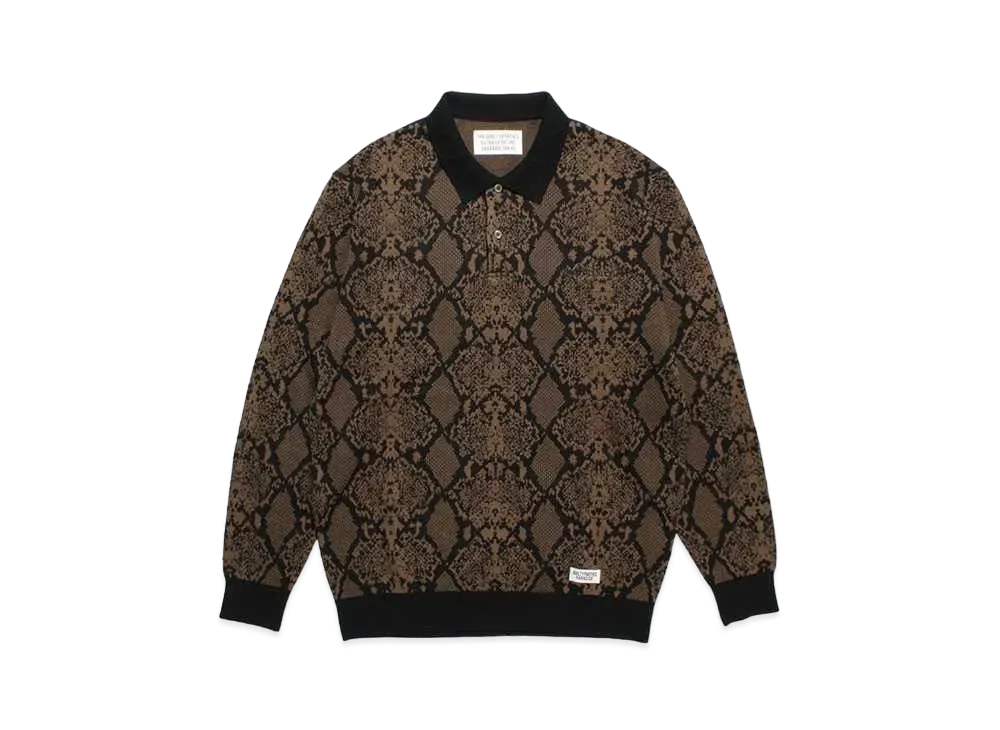 WACKO MARIA Python Knit Jacquard Polo Shirt "Brown"