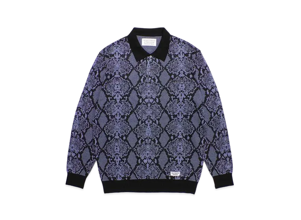WACKO MARIA Python Knit Jacquard Polo Shirt "Blue"