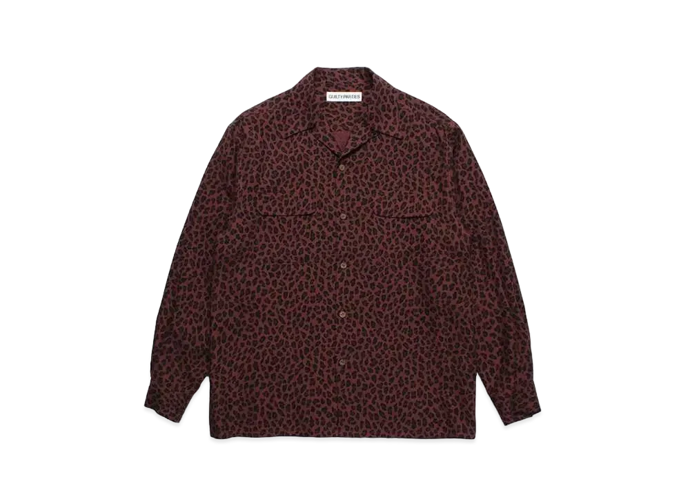 WACKO MARIA Leopard Open Collar Shirt "Burgundy"