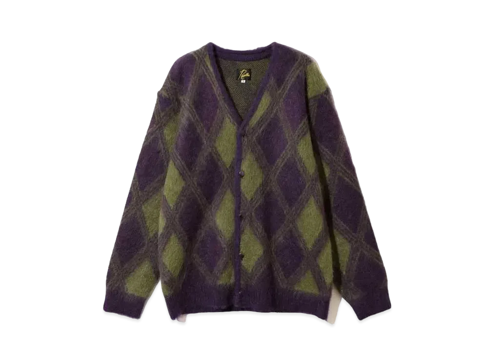 ニードルズ モヘヤ カーディガン - アーガイル "パープル"