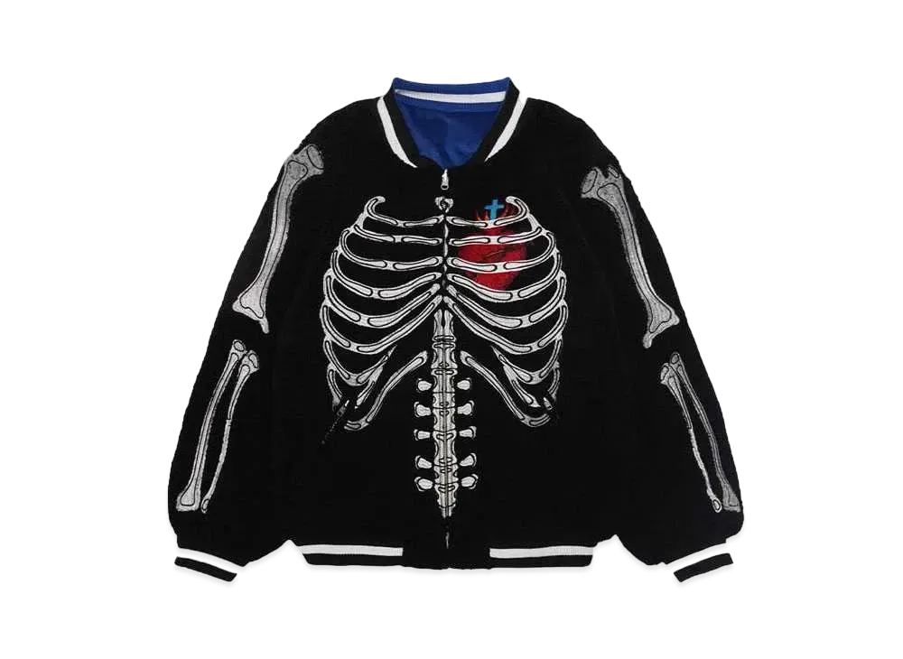 MAYO BONES Embroidery Reversible Souvenir Jacket "BLACK x BLUE"