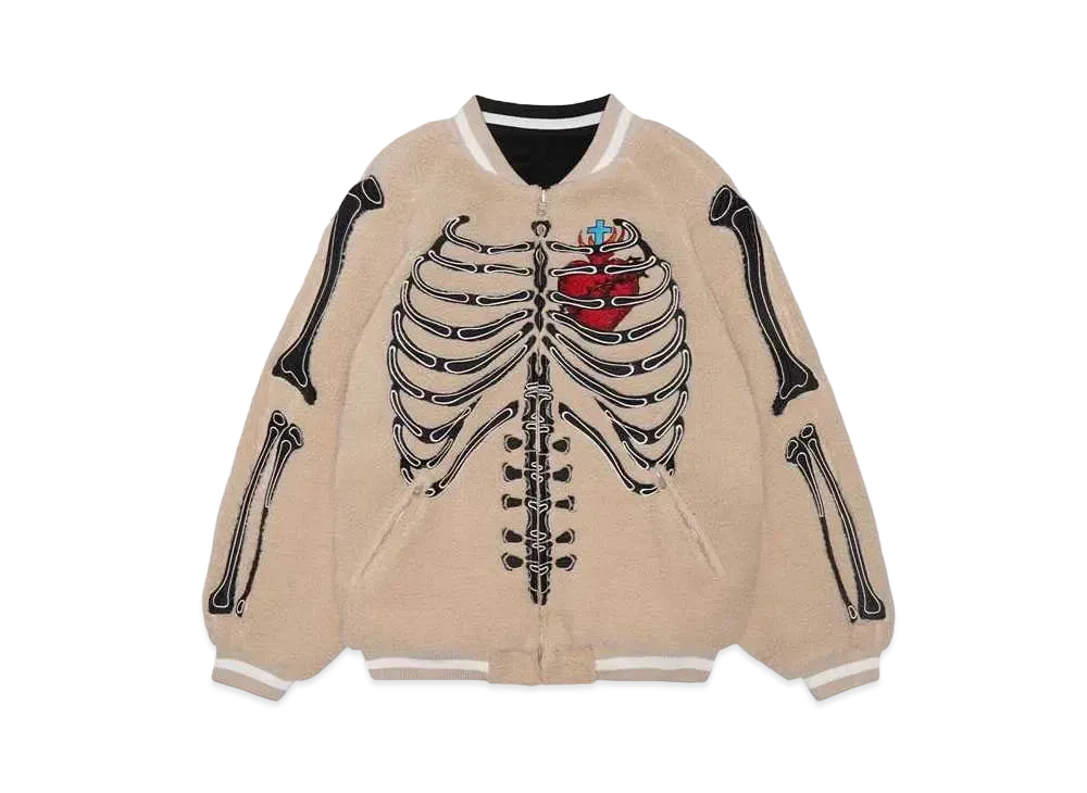 MAYO BONES Embroidery Reversible Souvenir Jacket "BEIGE x BLACK"