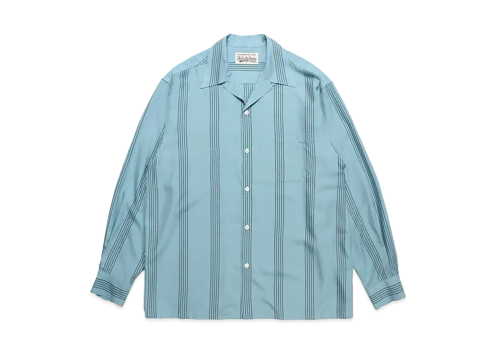 WACKO MARIA Striped Open Collar Shirt "Turquiose"