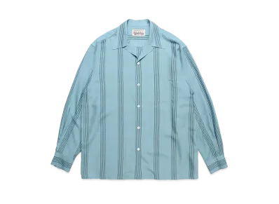 WACKO MARIA Striped Open Collar Shirt "Turquiose"