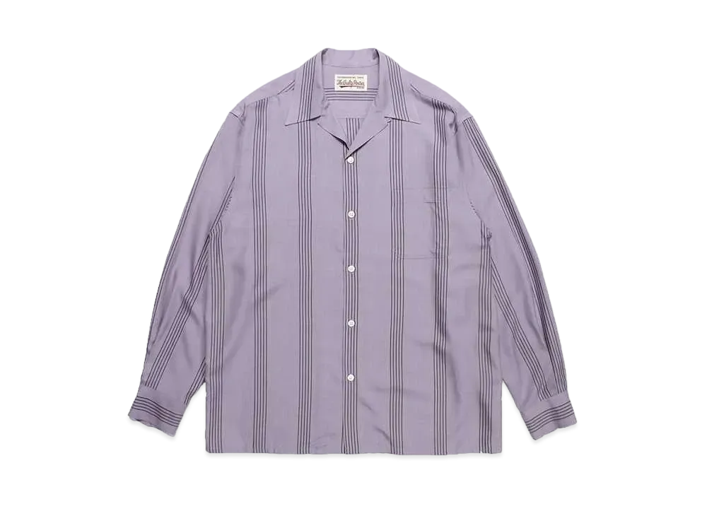 WACKO MARIA Striped Open Collar Shirt "Purple"