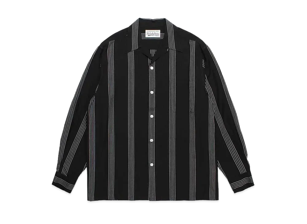 WACKO MARIA Striped Open Collar Shirt "Black"