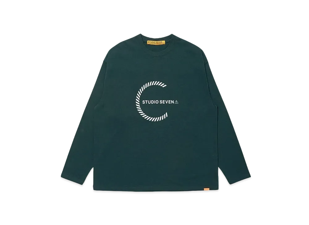 STUDIO SEVEN Circle Caution Logo LS Tee "DARK GREEN"