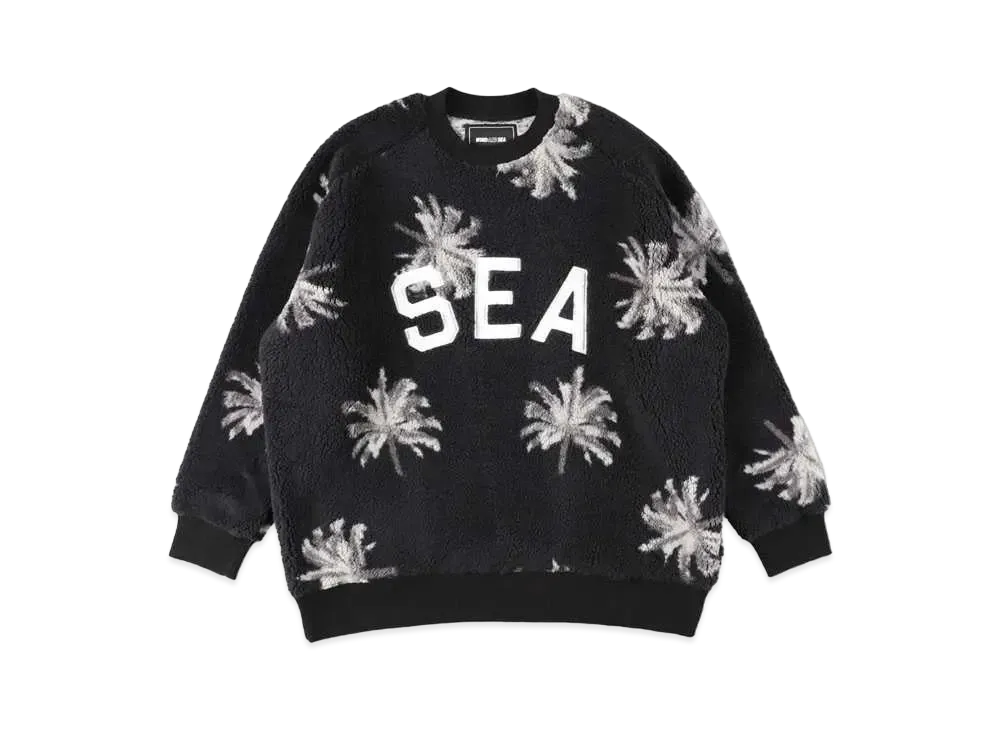 WIND AND SEA Palm Tree Pattern Fleece Crew Neck "Black"