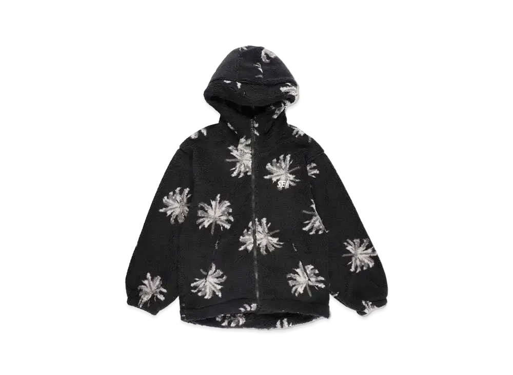 WIND AND SEA Palm Tree Pattern Fleece FLZP Parka "Black"