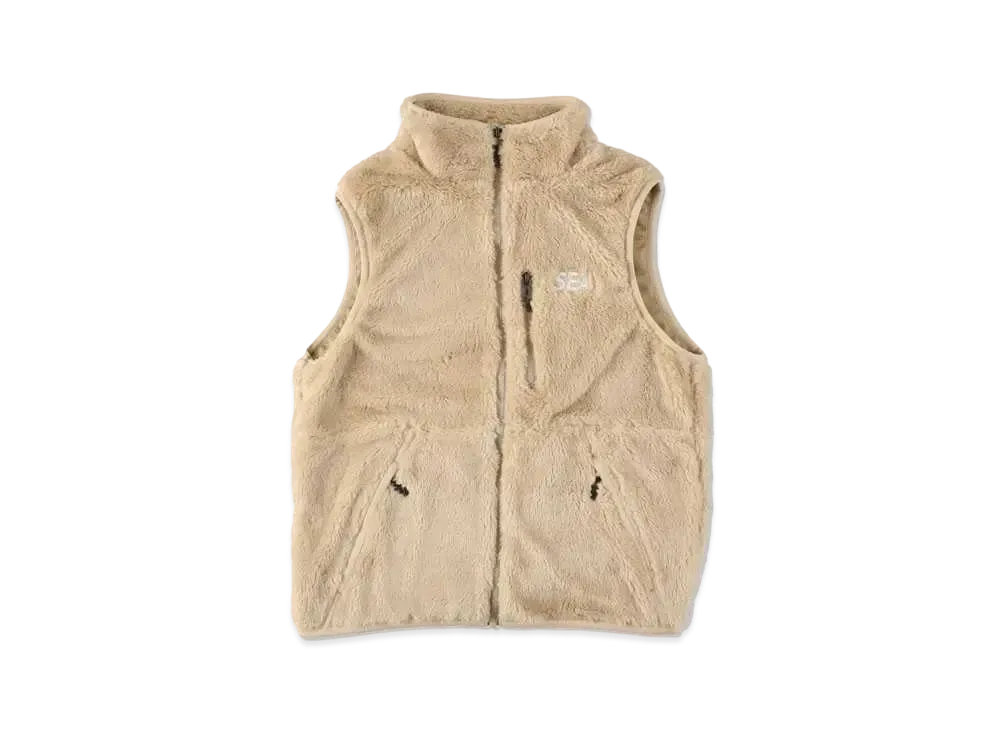 WIND AND SEA Palm Tree Pattern Fleece Vest "Beige"