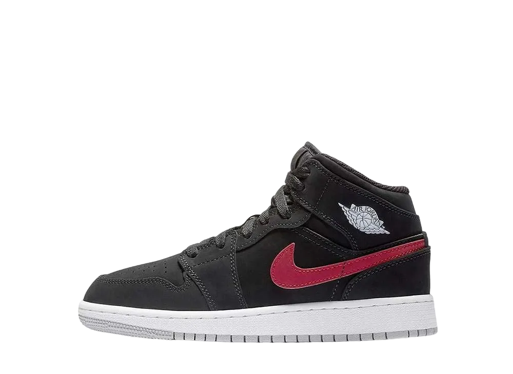 Nike GS Air Jordan 1 Mid "Black/Multi Color Swoosh"