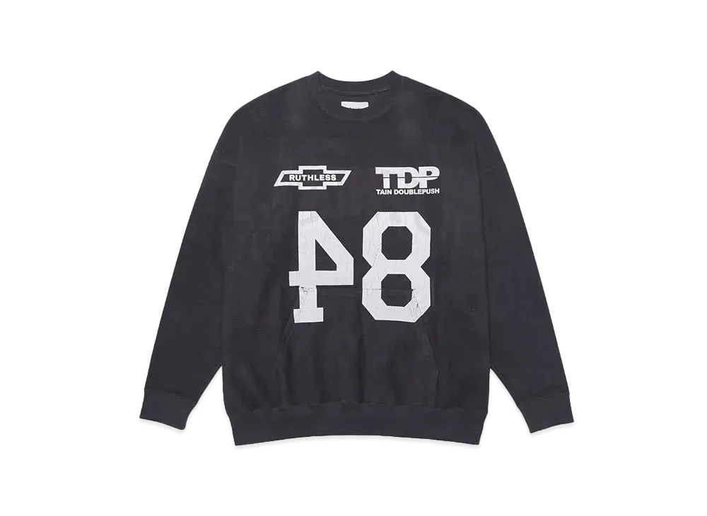 TAIN DOUBLE PUSH BRUSHED CREW SWEAT "BLACK"
