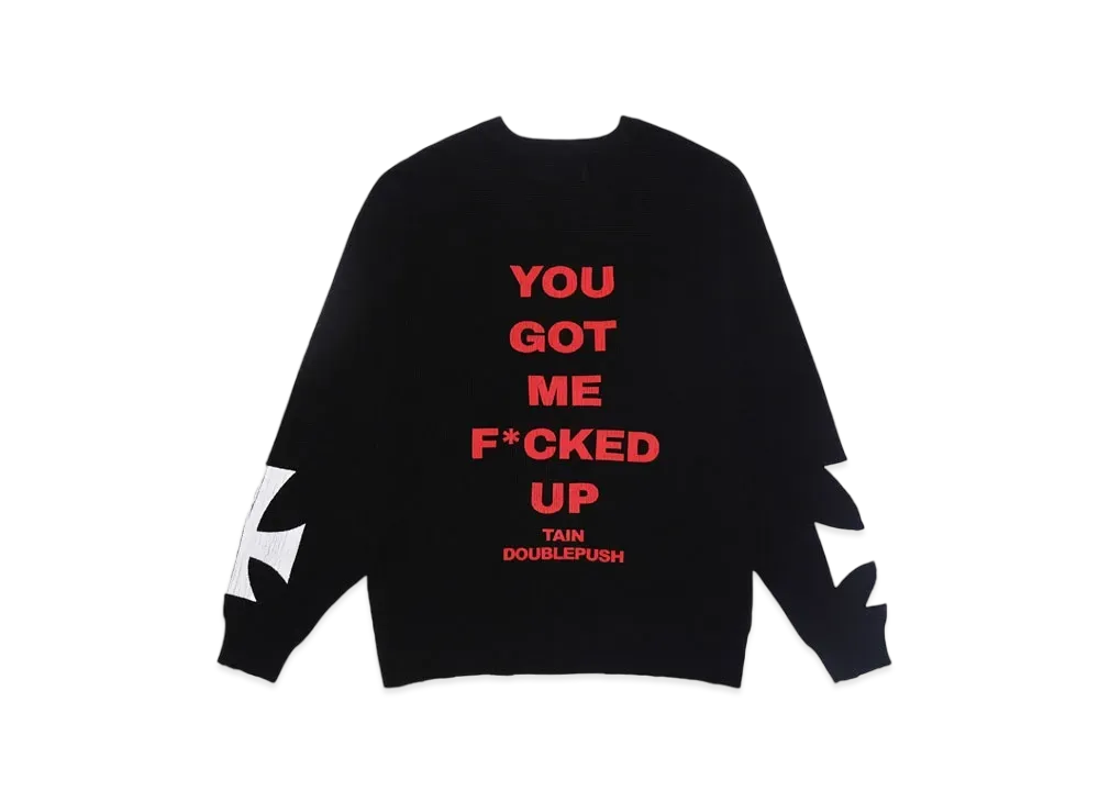 TAIN DOUBLE PUSH HEARTBREAK WAFFLE CREW NECK "BLACK"