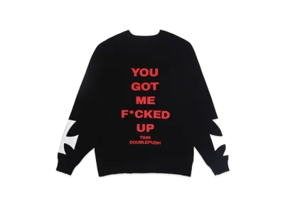 TAIN DOUBLE PUSH HEARTBREAK WAFFLE CREW NECK "BLACK"