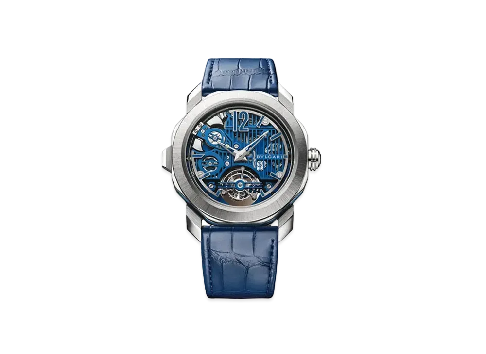 BVLGARI Octo Roma Watch "Platinum/Blue"