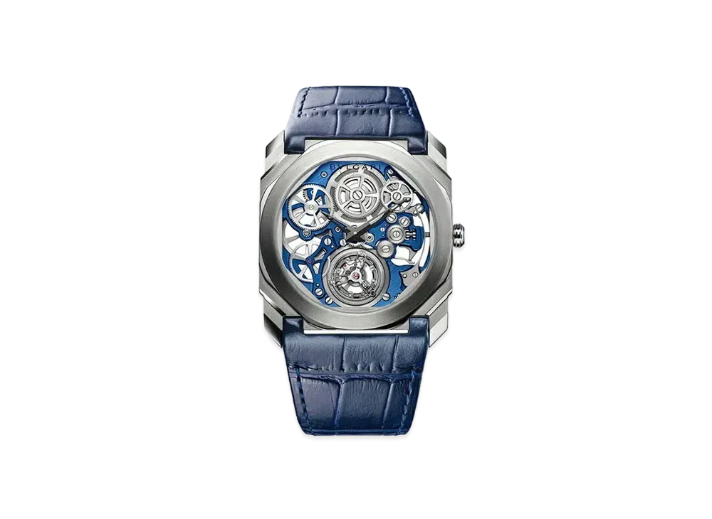 BVLGARI Octo Finissimo Watch "Platinum/Blue"
