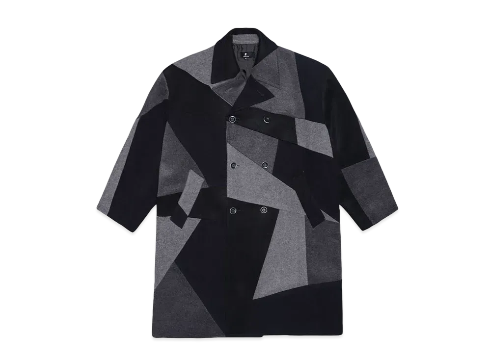 ANREALAGE PANEL PATCHWORK WOOL COAT "NAVY"