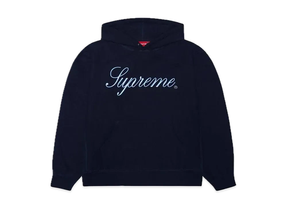 シュプリーム レイズド スクリプト フーディー スウェットシャツ "ネイビー"