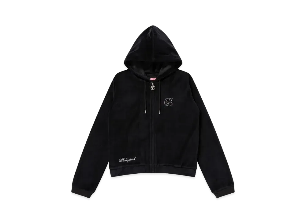 Blackeyepatch B Emblem Velour Zip Hoodie "Black"