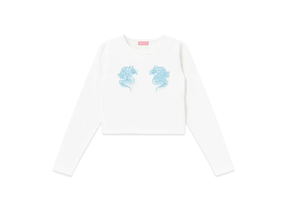 Blackeyepatch Dragons Cropped L/S Tee "White"