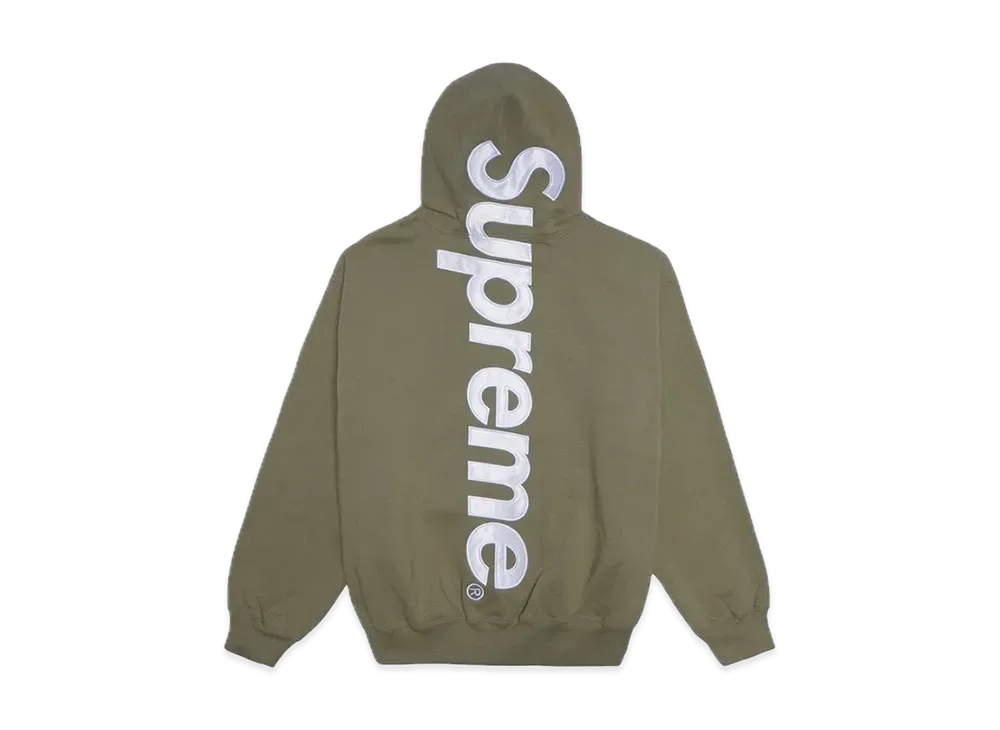 Supreme Satin Applique Hooded Sweatshirt "Light Olive"
