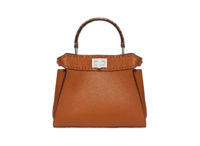 FENDI Peekaboo Mini Selleria Bag With Oversized Topstitching and Exotic Details "Brown"